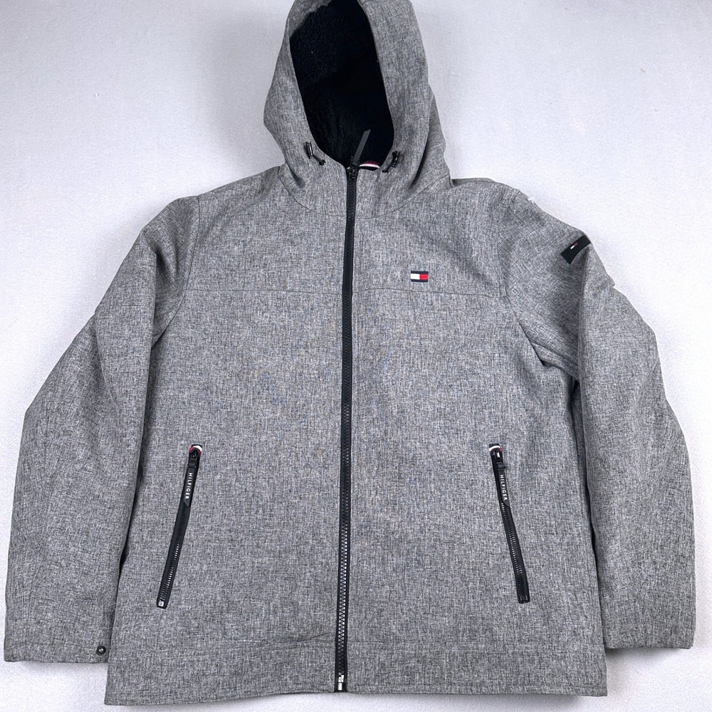 Tommy Hilfiger Softshell Hooded Jacket Mens Sherpa Lined Water Resistant Large